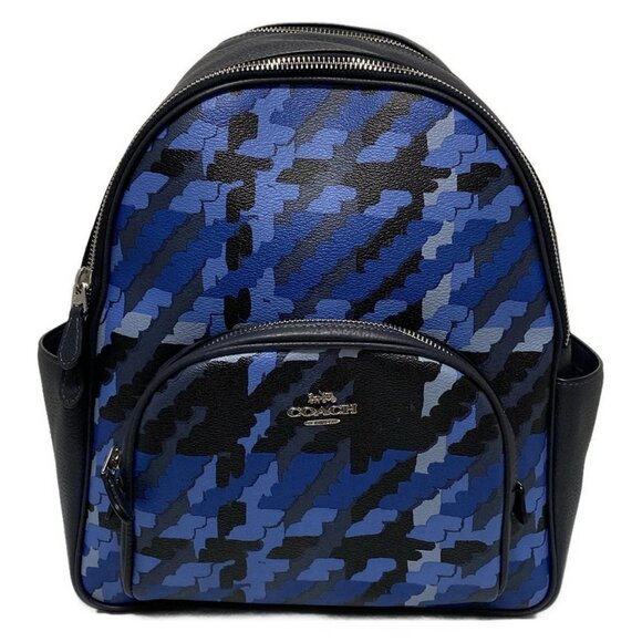 Auth COACH Coat Backpack Graphic Plaid Print CN762 Blue Dark Navy Multi PVC - Picture 1 of 9